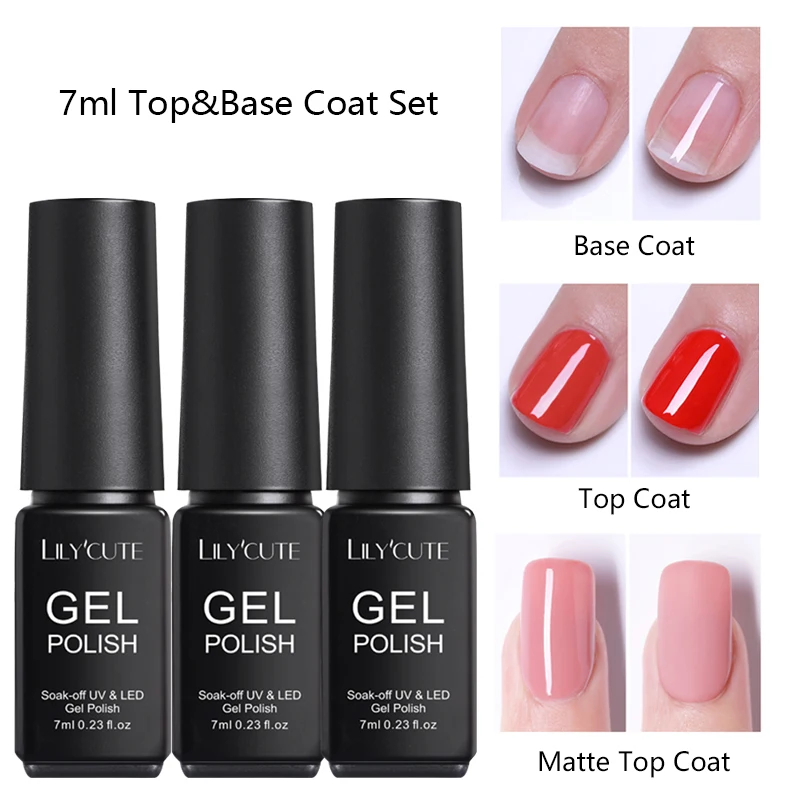 7ml Set 1 LILYCUTE верхнее базовое пальто набор замочить УФ-гель для ногтей 5 мл 7 мл без вытирания растрескивание удаление основы верхнее покрытие лак прозрачный гель - Цвет: 7ml Set 1