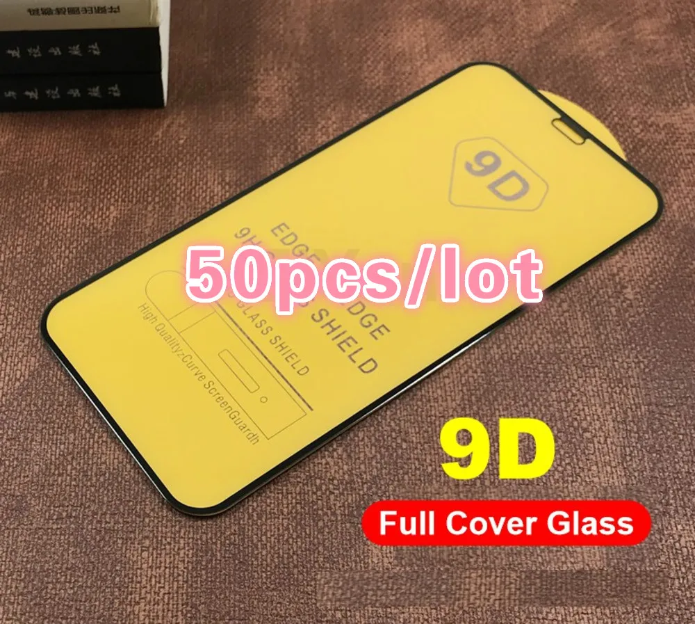 Protector de pantalla de vidrio templado 9D para iPhone, pel&iacute;cula protectora de pantalla para iPhone 13, 12 Pro Max, 6, 7, 8 Plus, SE2020, 11, X, XR, XS Max, 50 unids/lote-1
