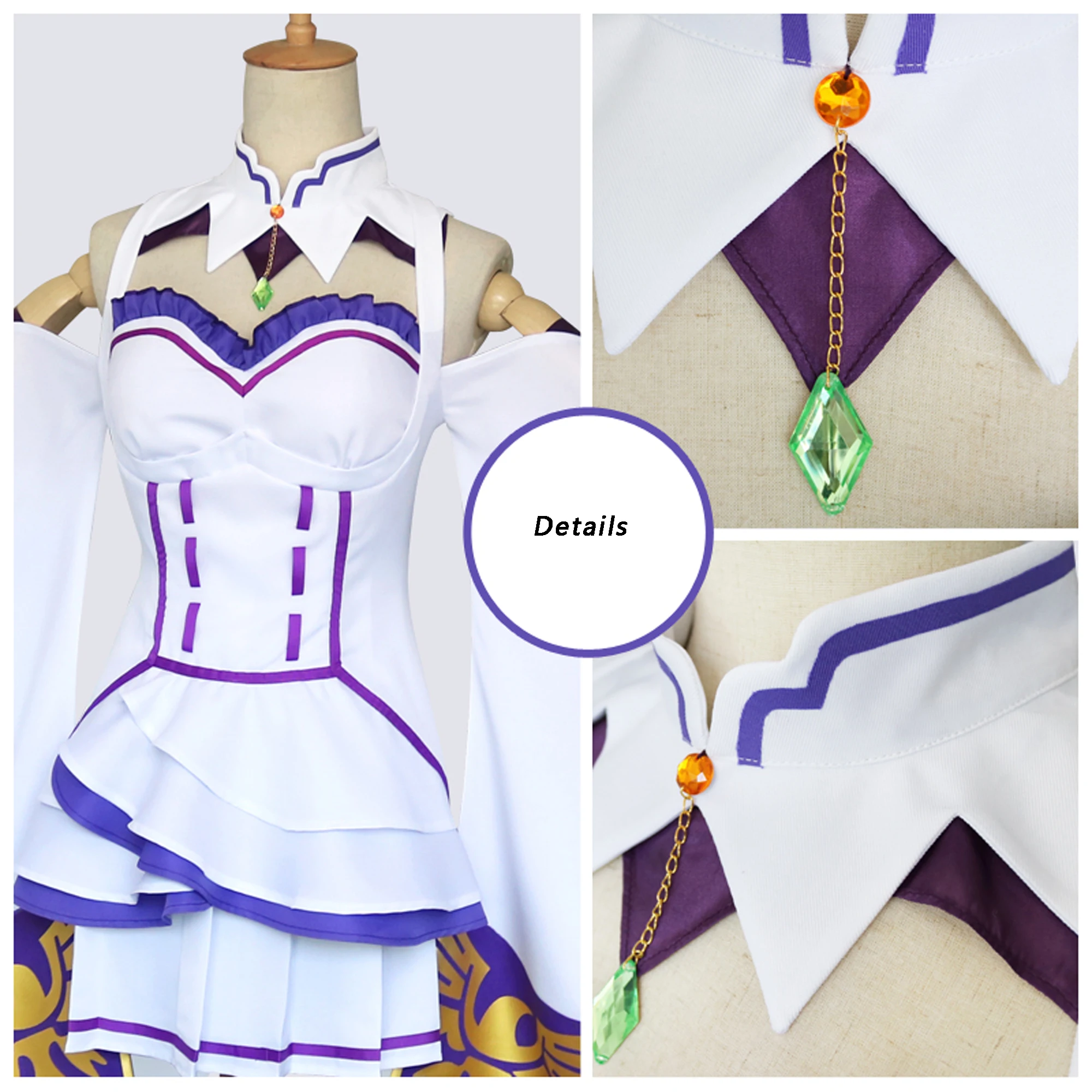Косплей костюм Liva girl из аниме Re Zero kara Hajimeru Isekai Seikatsu Emilia платье + носки обувь коак| |