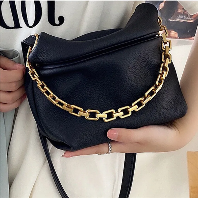 

2021 New Folds Lychee Pattern Cowhide Dumpling Bag Leather Ladies Single Shoulder Diagonal Bag Purses and Handbags Luxury Cc Gg