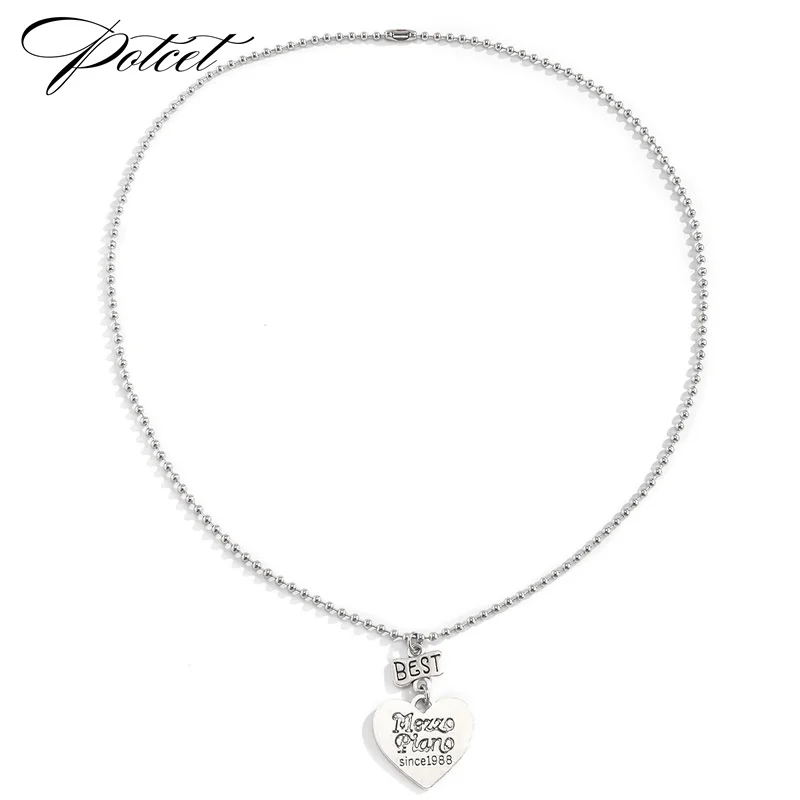 

POTCET Unisex Stainless Steel Love Letter Titanium Steel Necklace Pendant Ball Chain Retro Fashion Hip Hop Party Jewelry