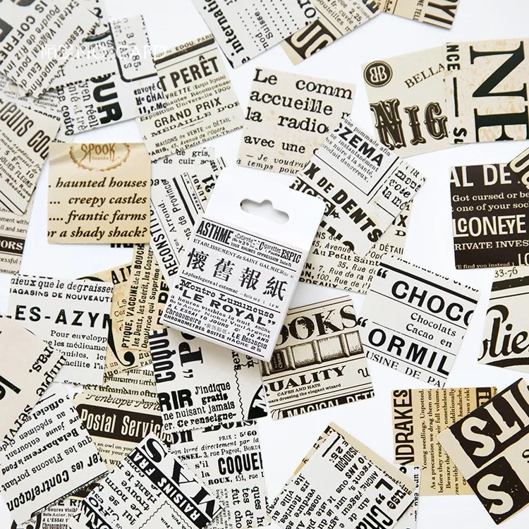

45Pcs/box Retro English Newspaper Stickers Decorative Old Things Stickers Journal Notebook Stickers School Office Stationery