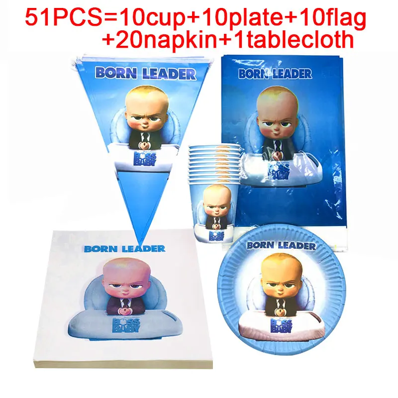 

Baby Boss Birthday Party Supplies Plate Cups Straws Napkin Disposable Tableware Set Boss Baby Party Tablecloth Birthday Decorate