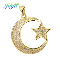 juya handmade gold fashion pendants supplies cubic zirconia muslim allah crescent moon star charms for needlework jewlery making