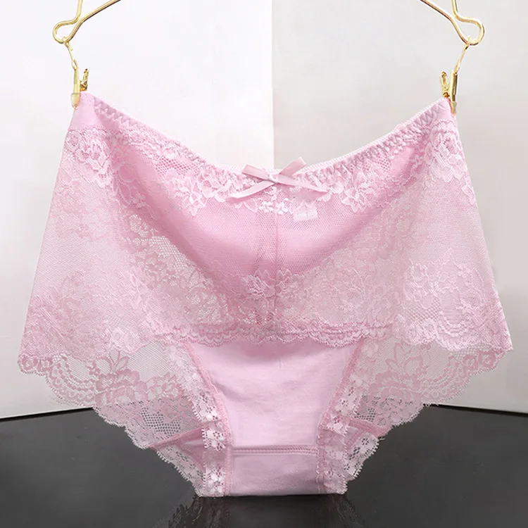 PINK Женские сексуальные кружевные трусы-плавки большого размера с милым бантом, удобное мягкое комфортное нижнее белье, бесшовное - Цвет: PINK