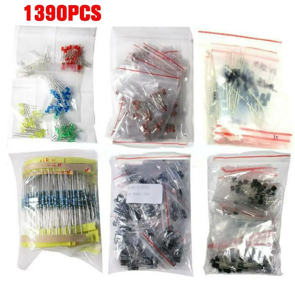 

1390pcs Electronic Components Basic Starter Kit LED Diode Transistor Capacitor Resistance Potentiometer Components Kits