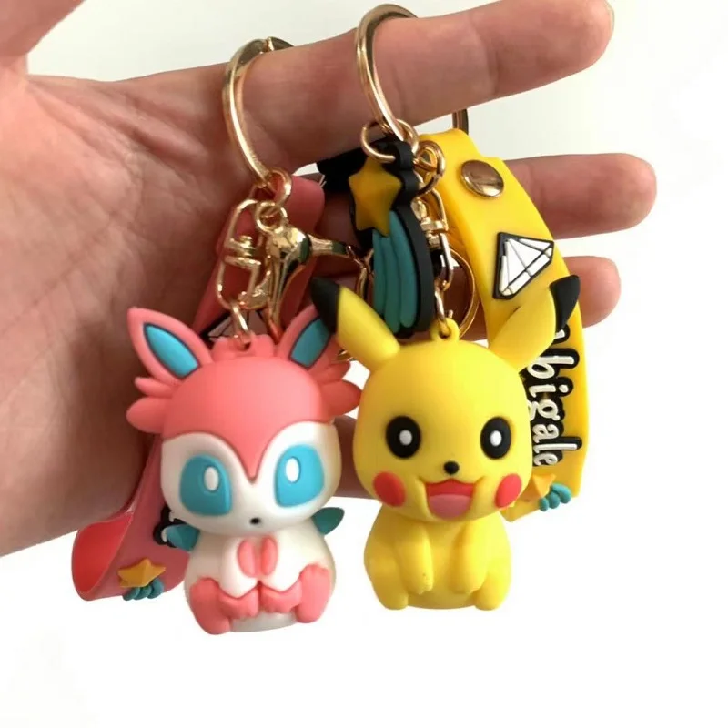 Genuine Pokemon Anime Action Figure Pikachu Eevee Vaporeon Jolteon Flareon Fashion Keychain Toy Christmas Girls Gift images - 6