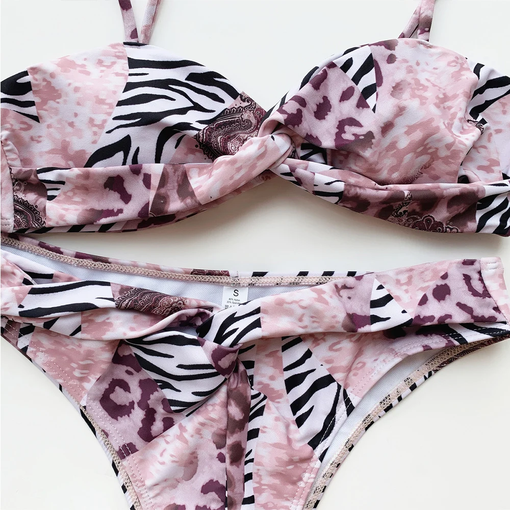Женский комплект бикини с высокой талией из двух предметов принтом