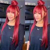 wig with bangs for women red lace human hair wigs colored bang wig human hair virgin 99j burgundy lace frontal wig