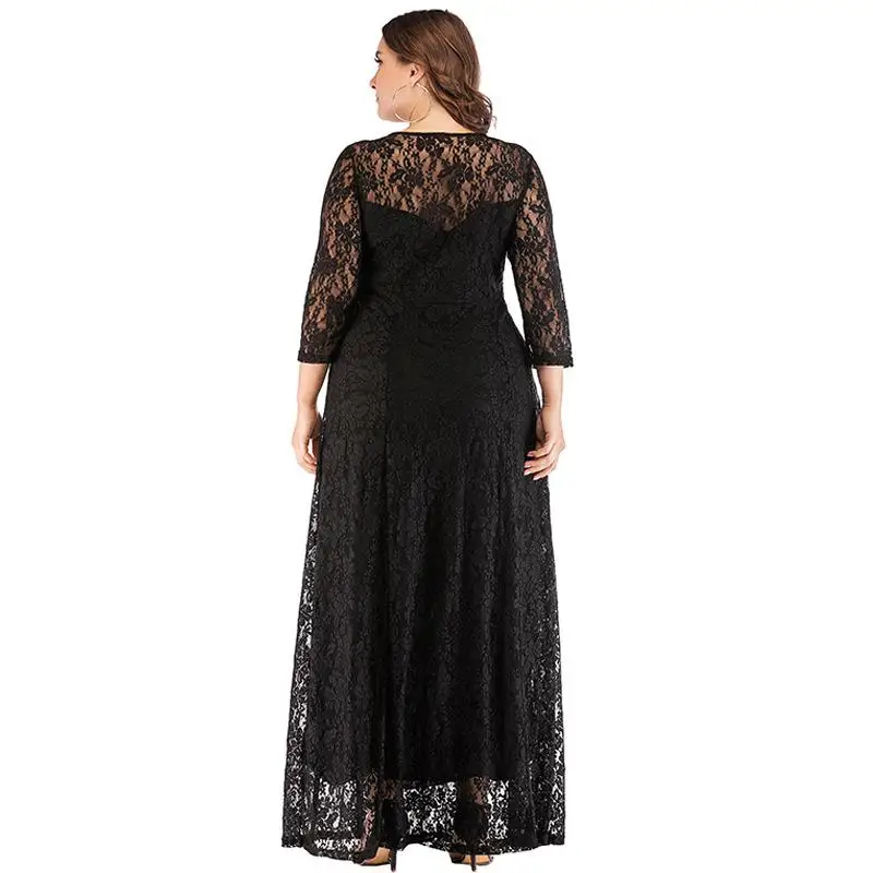 Кружевное платье длиной до пола 5xl 6xl, большие размеры, Женское зимнее платье, элегантное вечернее винтажное Длинное Макси платье, большие размеры, vestidos