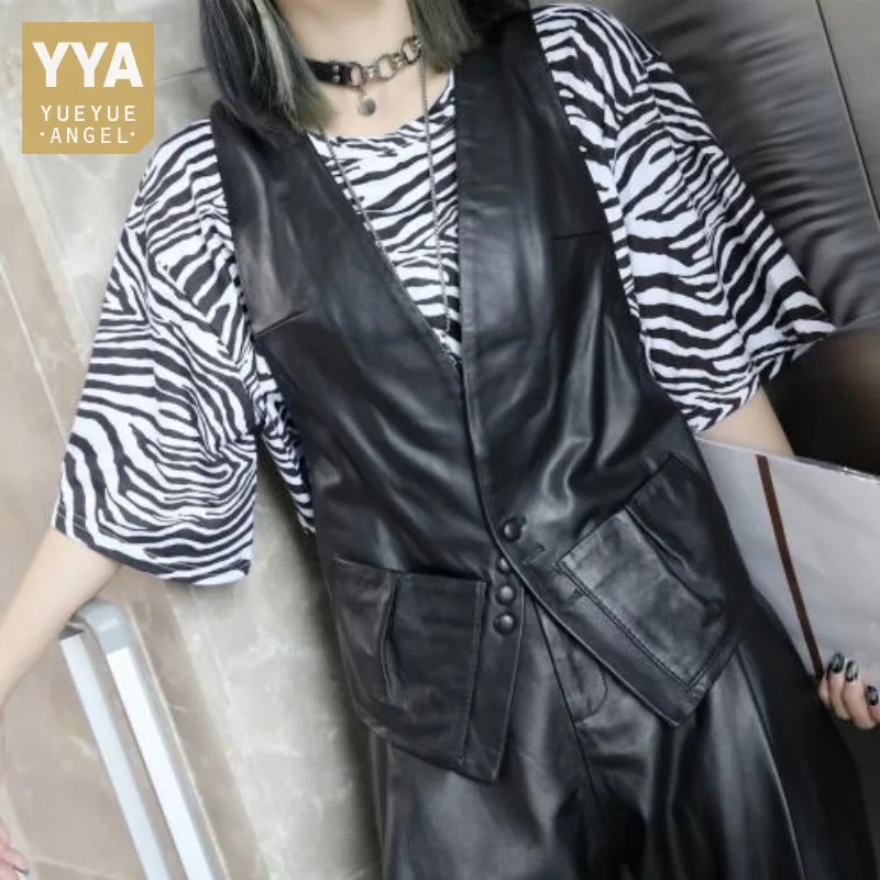 

Жилет женский из натуральной кожи, без рукавов, с V-образным вырезом