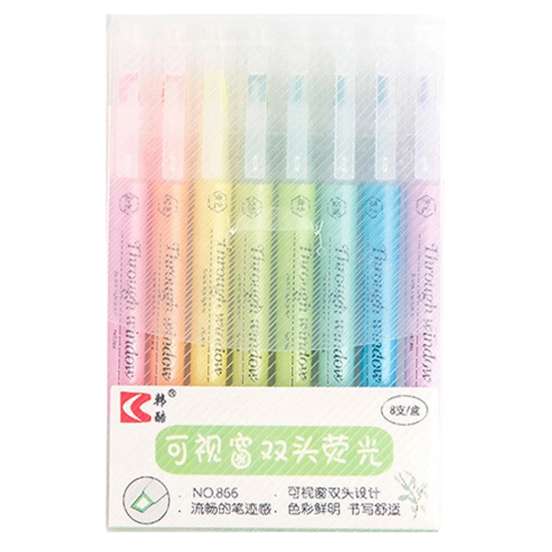 

Hk 866 двухголовый визуальный хайлайтер, акриловая и заостренная двойная голова маркировка Студенческая канцелярская цветная ручка