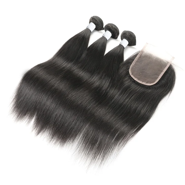 

Brazilian Straight Hair Bundles With Closure Remy Hair Weaves Human Hair Bundles With Closure Double Weft Hair Weave Extensions