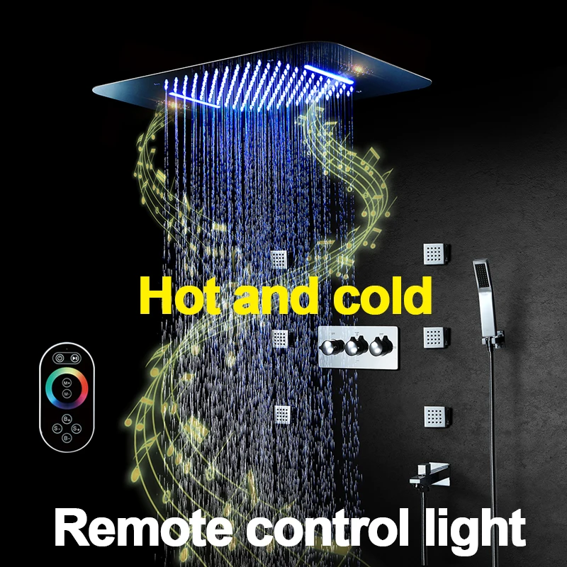 Bluetooth музыкальный светодиодный светильник, душевая головка 580*380 мм, водопад, Душ, смеситель для ванной, смеситель для душа, потолочный душевой набор 304SUS - Цвет: Remote Control