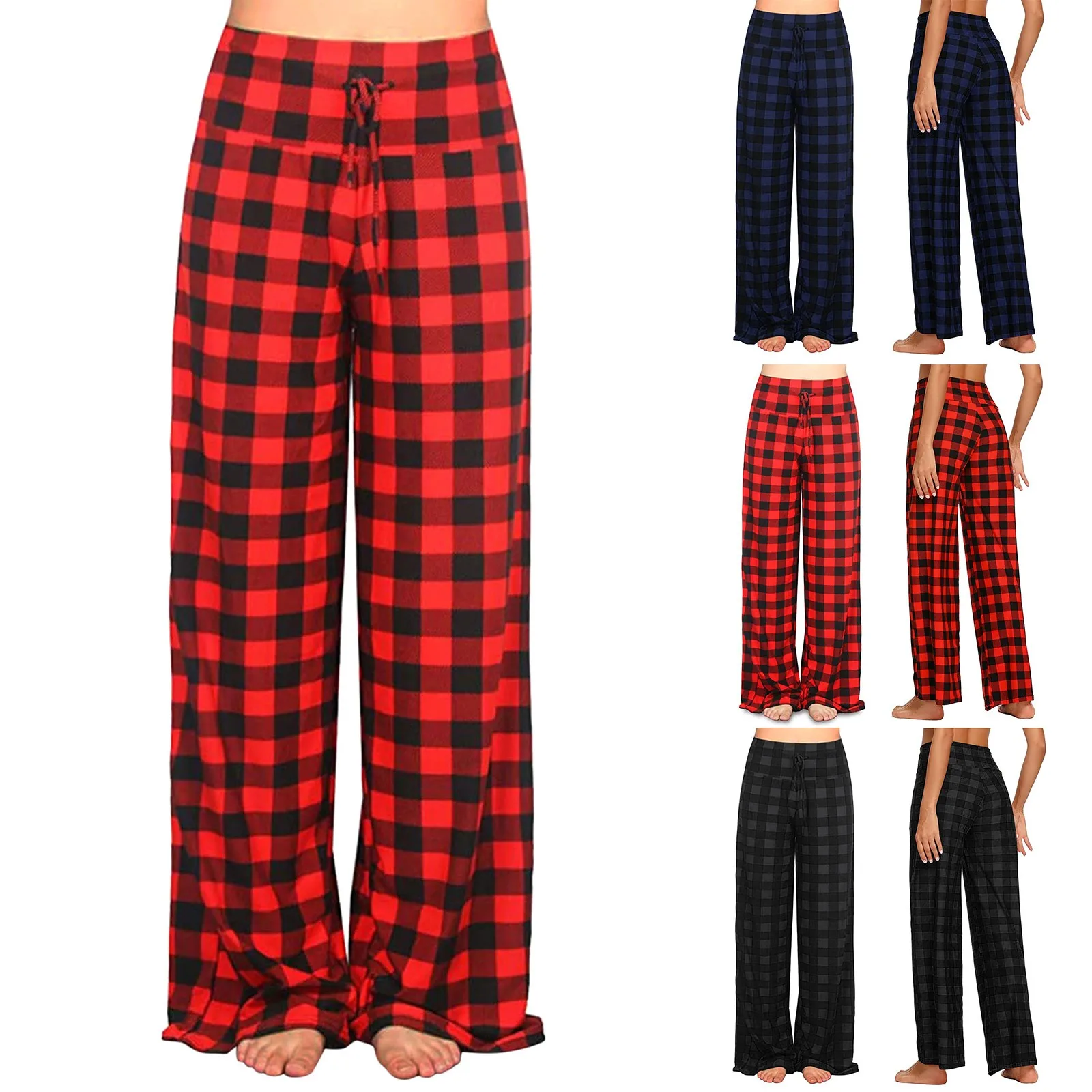 

Trousers For Women Fashion Casual Women's Casual Comfortable Plaid Printing Pajamas Wide Leg Pants Long Pants Mujer Pantalones