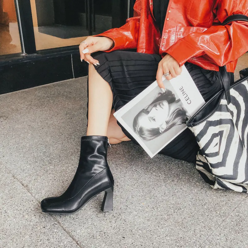 

QZYERAI New style ankle Women boots fashion warm Short boots High heels Female boots winter Women shoes Size 34-43