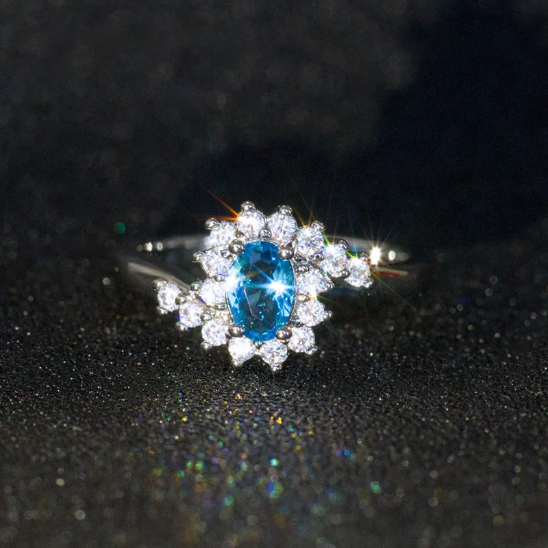 Sky blue Bague Ringen 925 пробы серебряные кольца для женщин с овальной формой синий сапфир драгоценный камень женские роскошные ювелирные изделия - Цвет камня: Sky blue