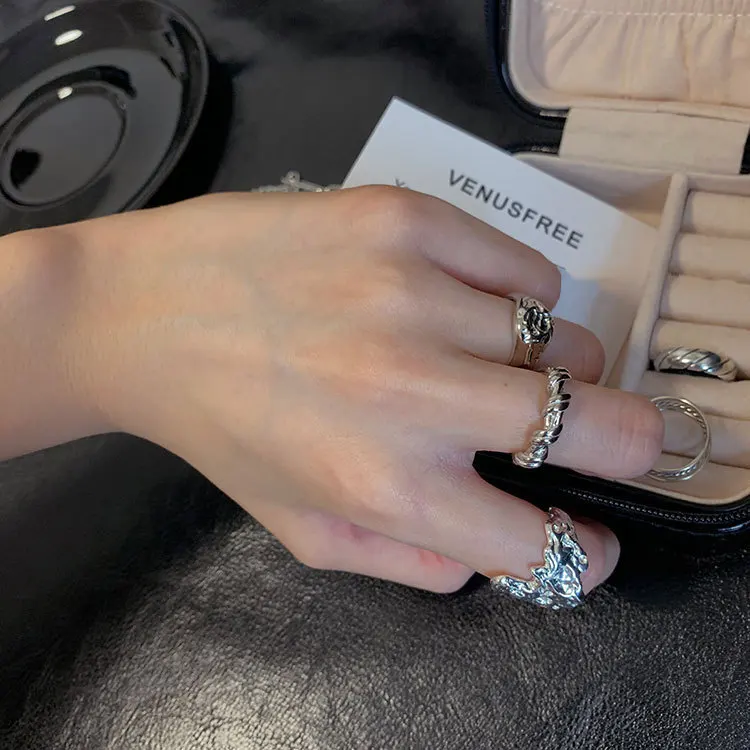 

FMILY Minimalist 925 Sterling Silver Personality Geometric Irregular Lava Ring Retro Fashion Hip Hop Jewelry Gift for Girlfriend