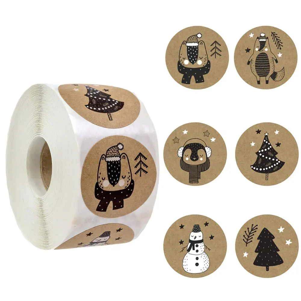 

500pcs Happy Christmas Day Animal Stickers Paper Thank You Sticker Snowflake Christmas Label Gift Box Decoration Family Sticker