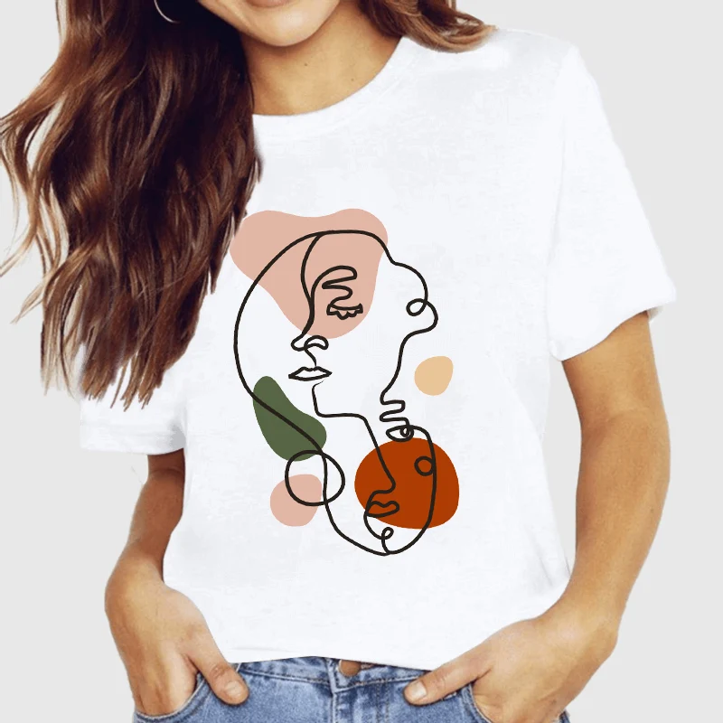 

Женская футболка с коротким рукавом и круглым вырезом, летняя модная футболка с изображением человеческого лица, 2021