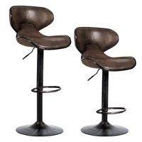 costway set of 2 adjustable bar stools swivel bar chairs with backfootrest retro brown
