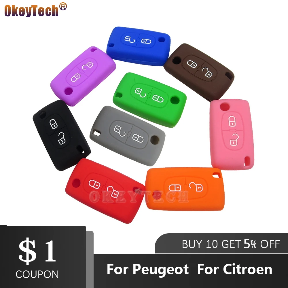 

OkeyTech 2 boutons Silicone Remote Key Case Cover Shell For Peugeot 107 207 307 407 308 607 For Citroen C1 C2 C3 C4 C5 C6 C8