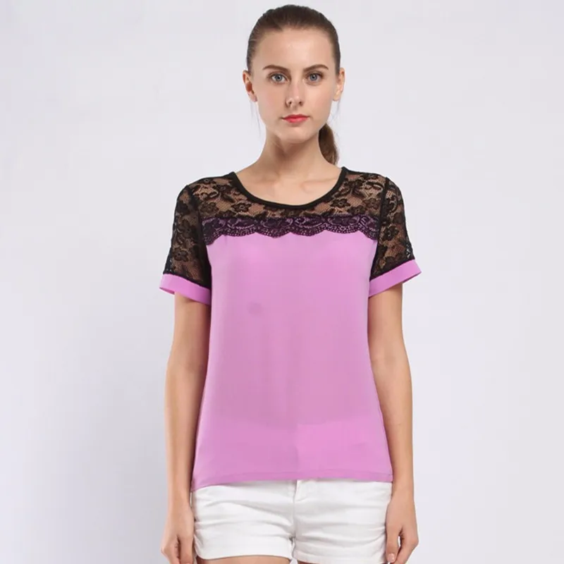 

Blouses For Women Summer Women Tops Lace Short Sleeve Casual Chiffon Blouse Female Work Wear Shirts Top Plus size 5XL