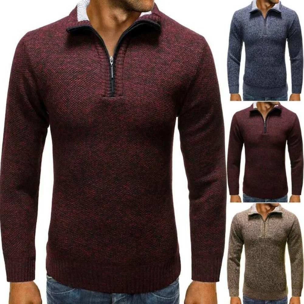

Men Plain Long Sleeve Sweater Half Zip Pullover Comfy Warm Casual Shirt Winter