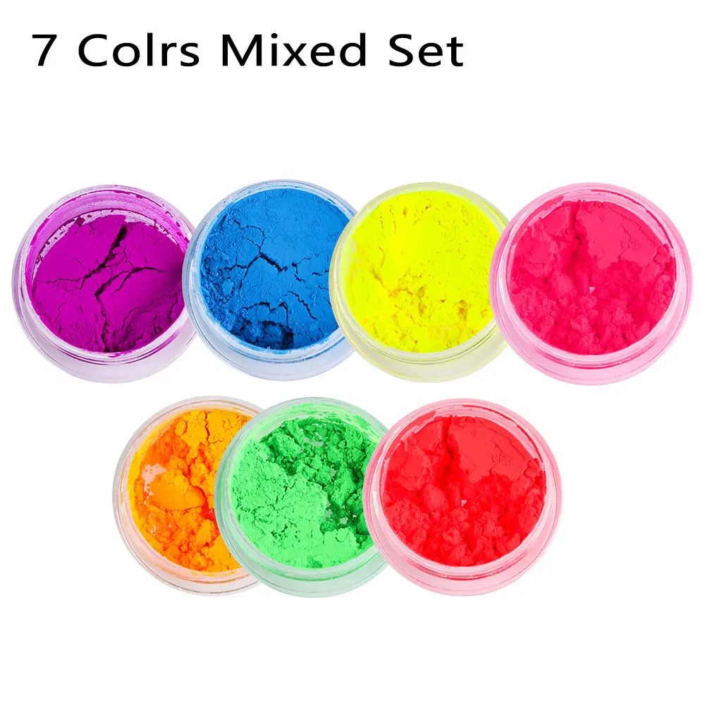7 Colrs Mixed Set 1/7 шт. неоновые тени для век рассыпчатая пудра пигмент, Шиммер блестящие тени для век матовое стекло минеральный нейл-арта порошок тени для век для макияжа аксессуар - Цвет: 7 Colrs Mixed Set
