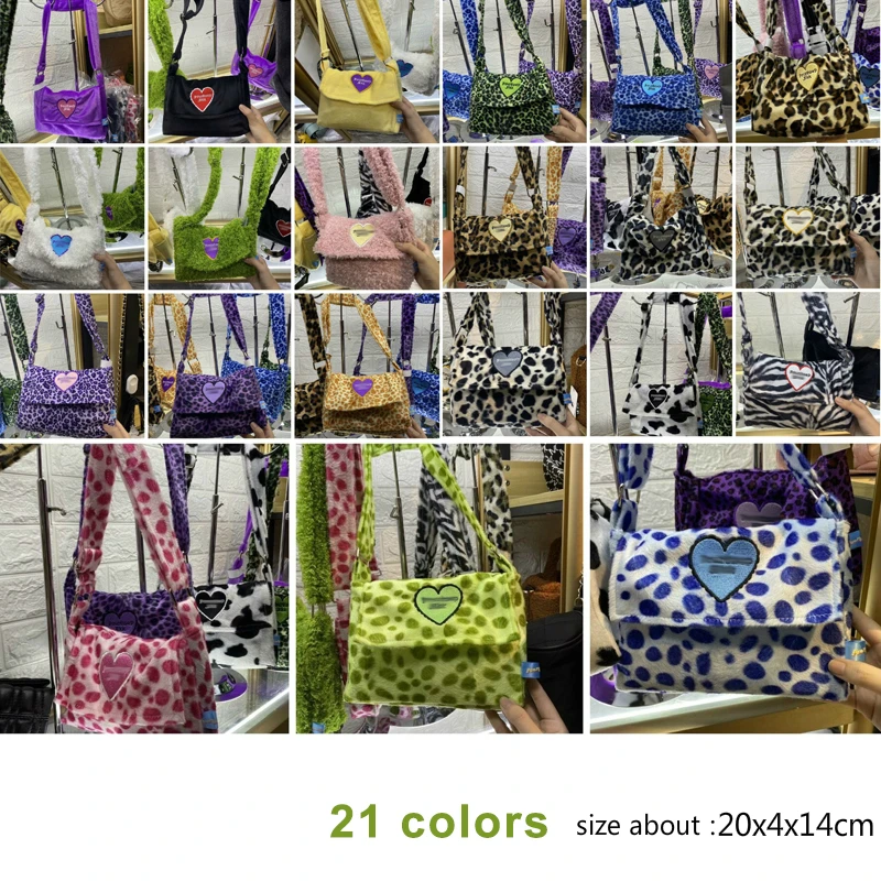 

Fashion Soft Plush Women Messenger Bags Retro Leopard Pattern Ladies Small Shoulder Underarm Bag Cool Girls Tote Purse Handbags