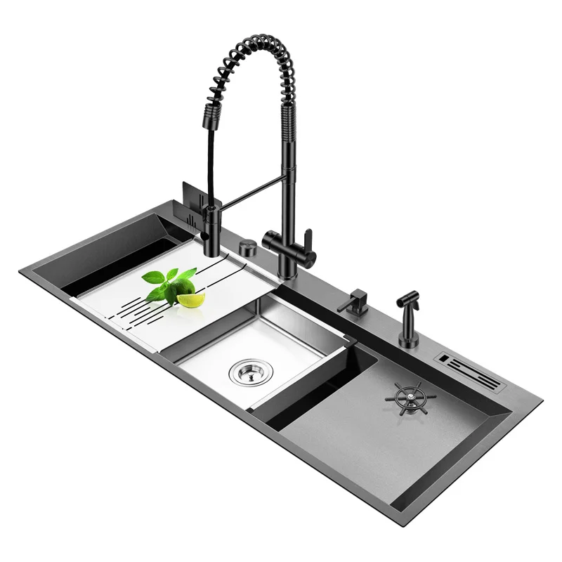 asras large size nanometer sink cup rinser kitchen sink 4mm thickness 220mm depth with drain plate knife holder handmade sinks free global shipping
