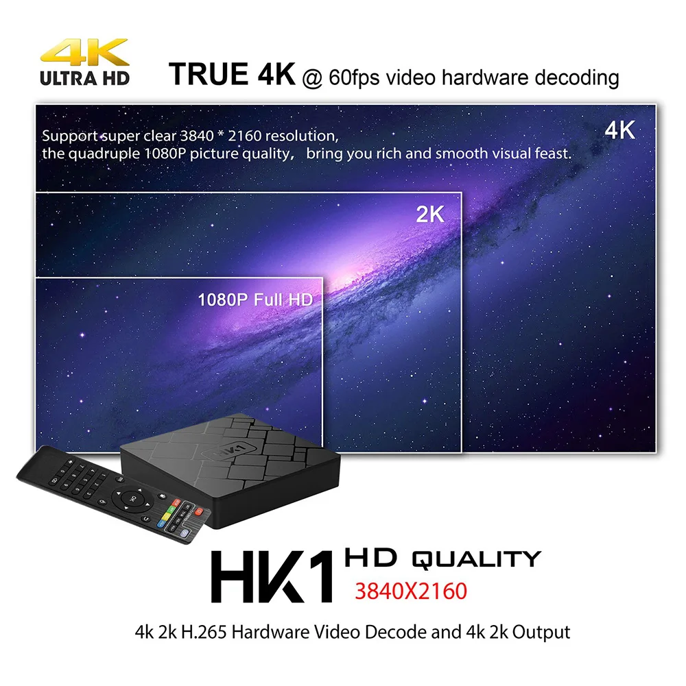 HK1 Android ТВ приставка Amlogic S905W четырехъядерный 2 ГБ DDR3 16 Гб rom Смарт 7 1 4G Wifi 4K HD