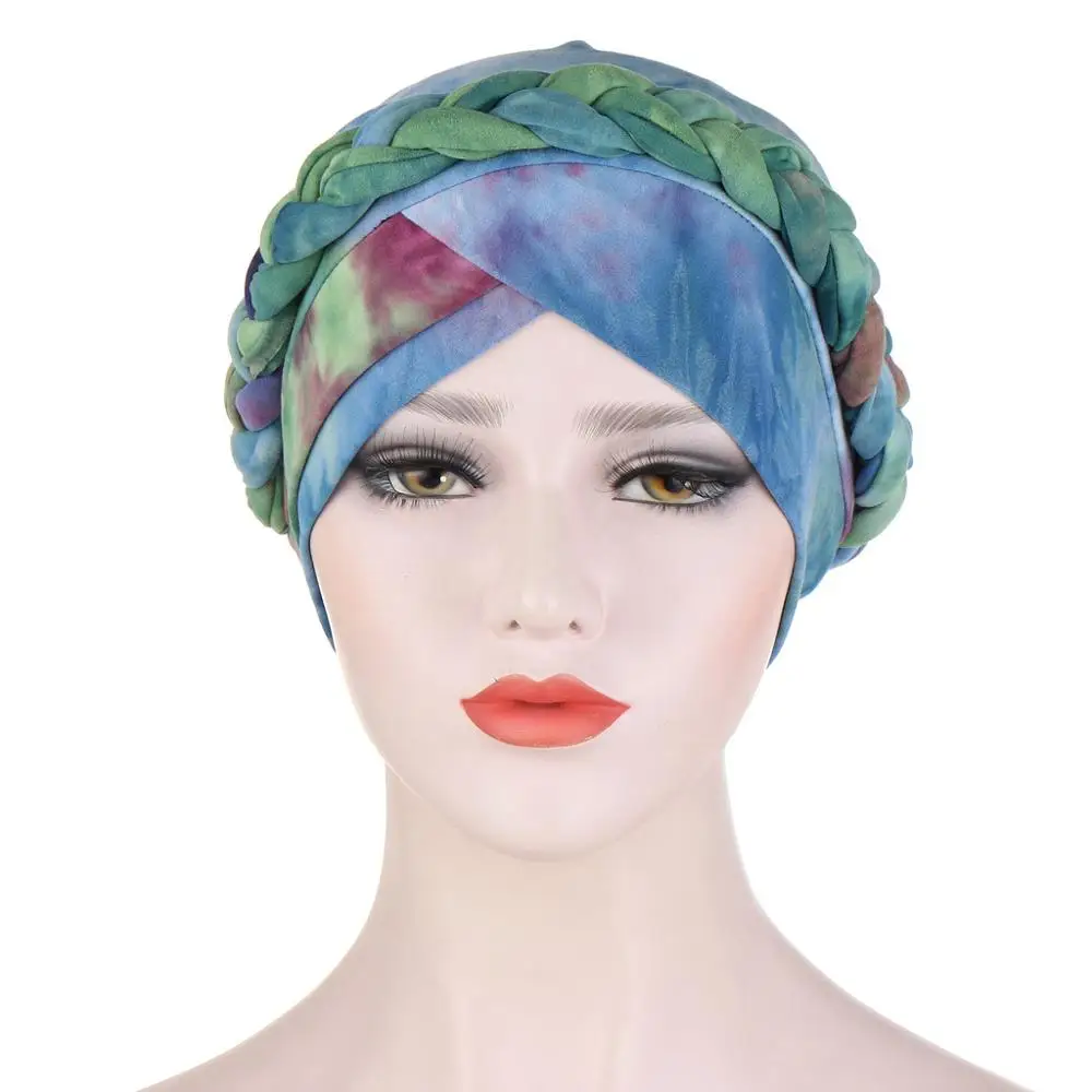 

Muslim Women Cross Silky Braid Turban Hat Scarf Chemo Beanie Cap Hijab Headwear Head Wrap Plated Hair Accessories