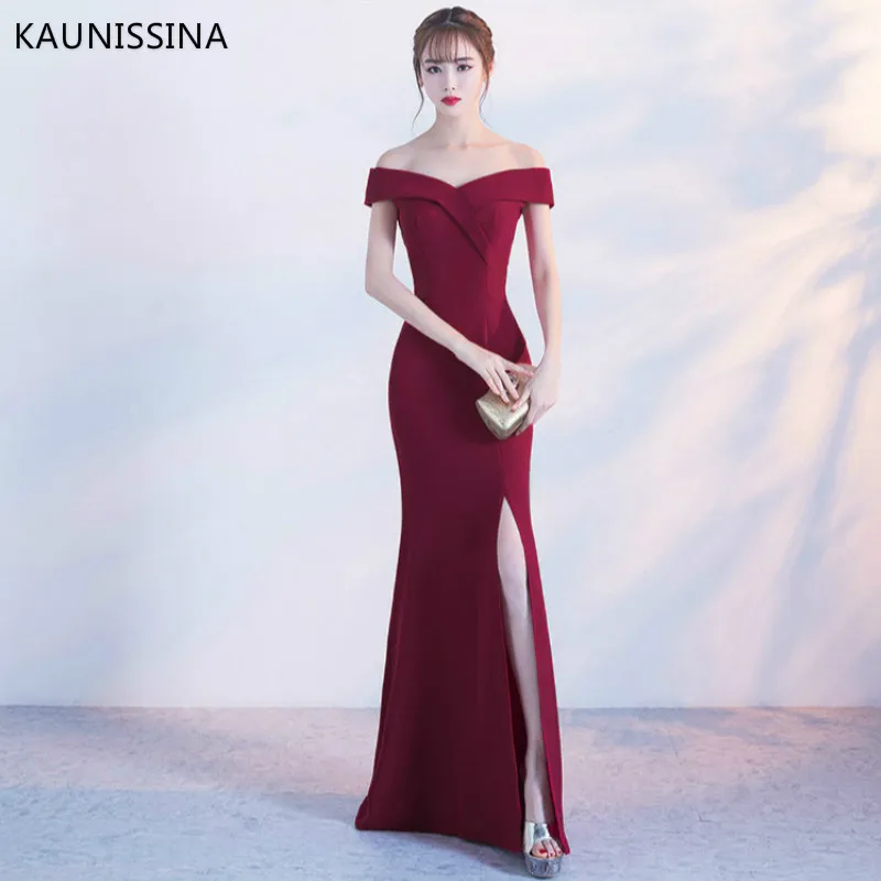 Женское вечернее платье с открытыми плечами KAUNISSINA Бордовое платье-русалка