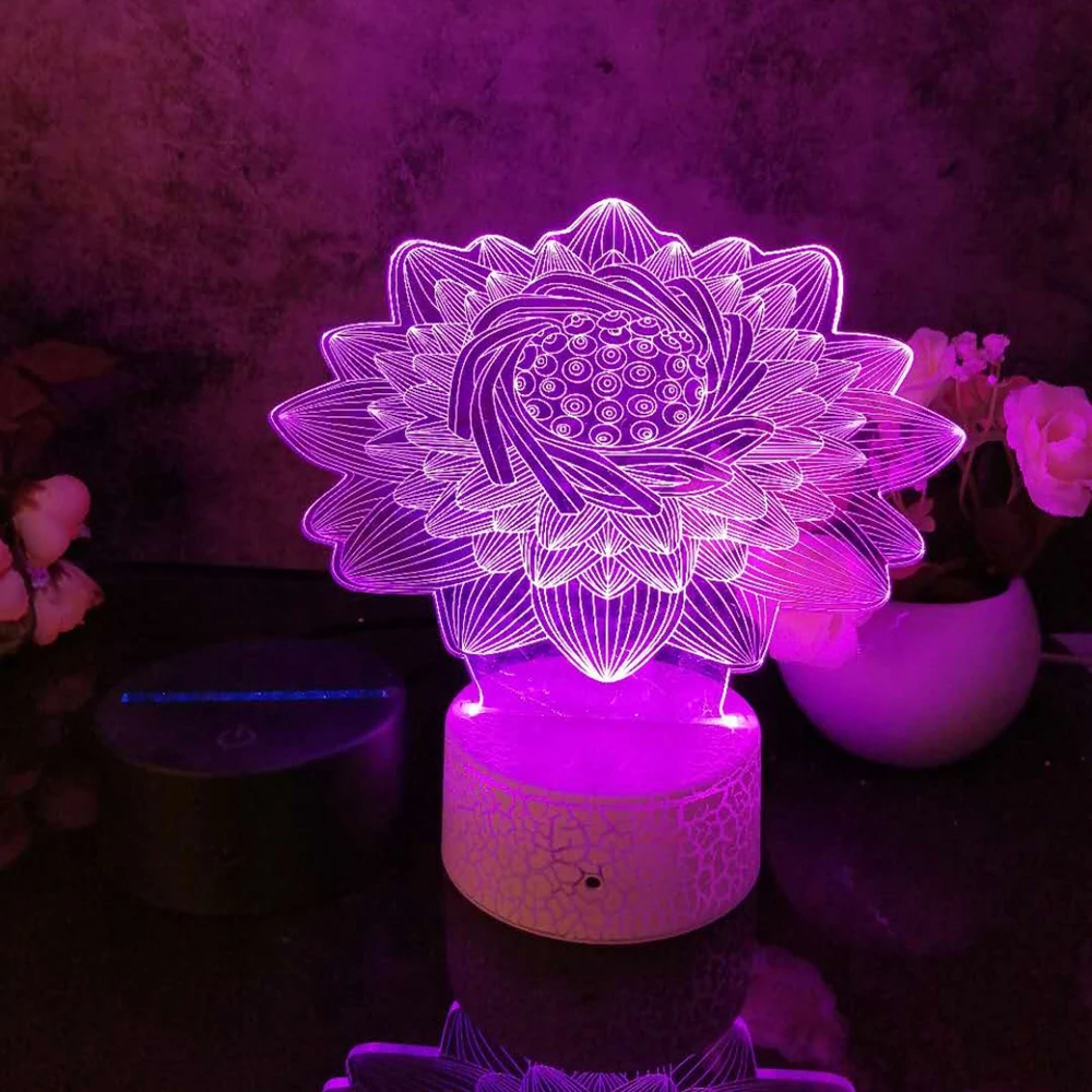 

Led 3D Night Light Lotus Flower Pattern Nightlight for Child Bedroom Decor Desk Lamp 16 Color with remote