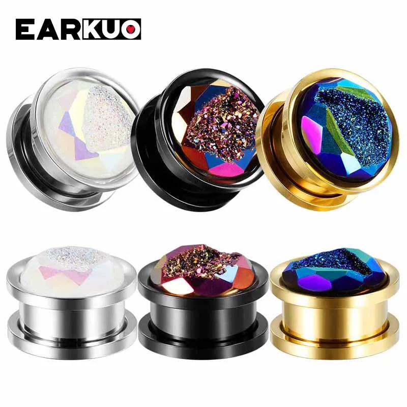 Серьги-расширители EARKUO из нержавеющей стали с опаловыми кристаллами ювелирные