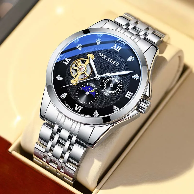 

MXXSEE Automatic Mechanical Stainless Steel Strap Watches Men Fashion Hollow-carved Hot Style Waterproof Man's Wristwatches