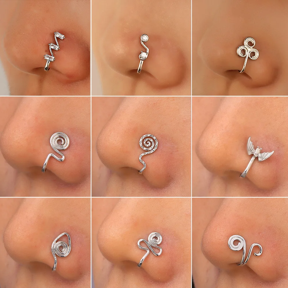 

Fake Piercing Septum Clip Nose Ring Cuff Body Jewelry for Women 2022 New Trend Heart Cross Flowers Animal bat Clips On Nose