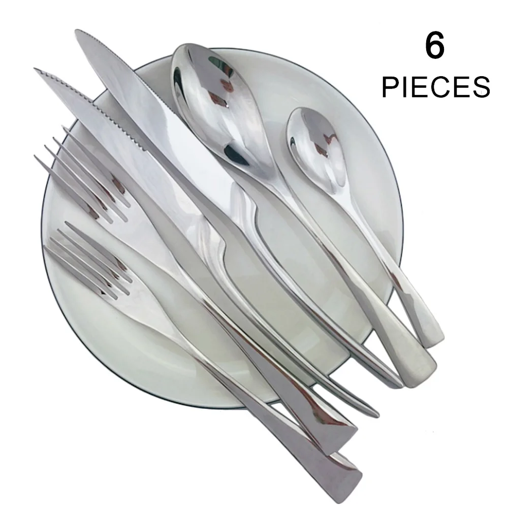 

6 шт. чайная ложка 6 шт. вилка Серебряная Посуда креативные технические серебряные столовые приборы 304 столовая посуда из нержавеющей стали стейк нож, вилки