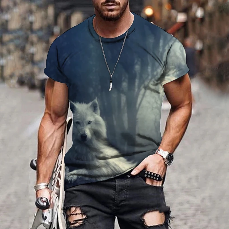 

Wolves, beasts, 3D art, colorful, interesting, animal types, men’s summer street fashion, breathable sports T-shirts