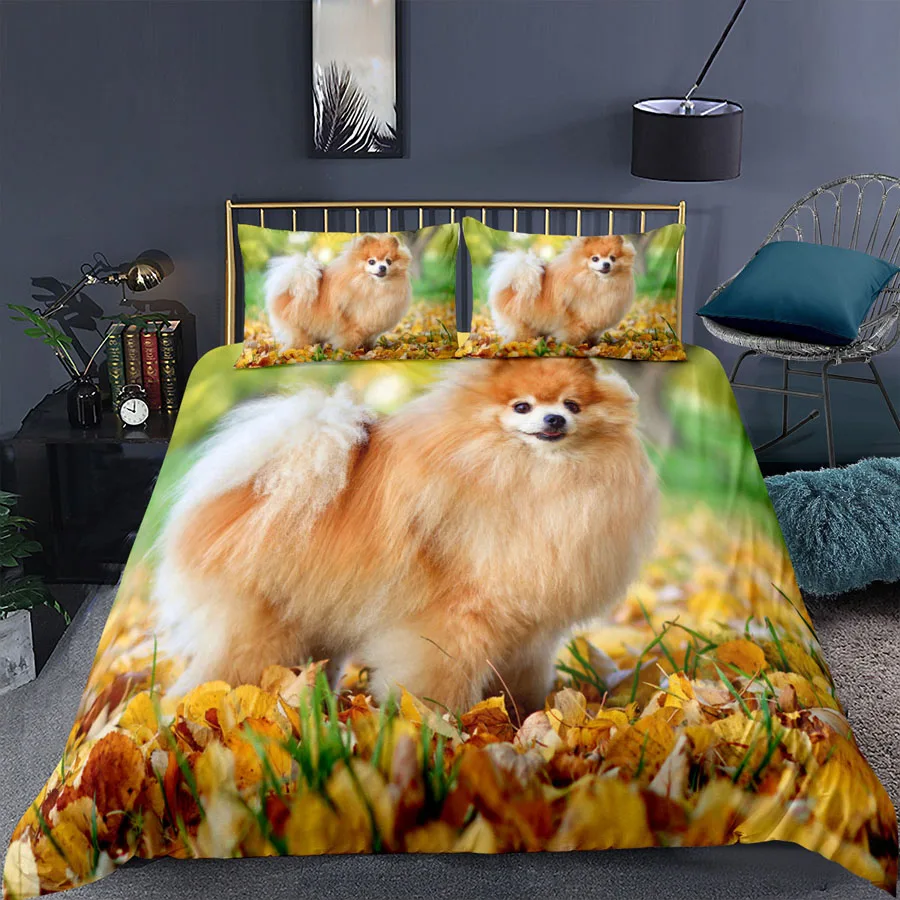 

WOSTAR Animal print cute dog quilt cover and pillowcase for home bedroom double bed adult kids bedding set luxury home textiles