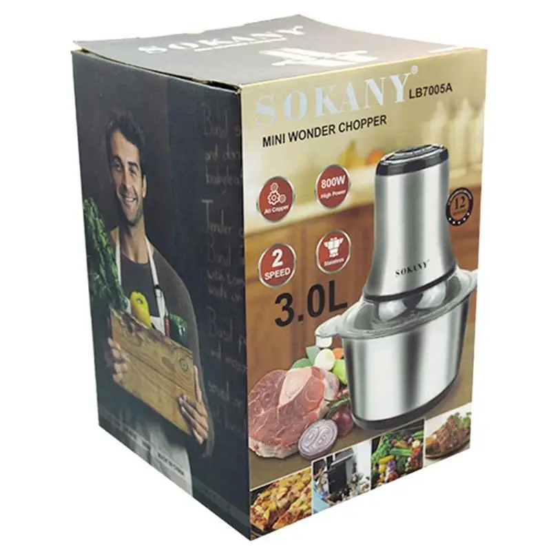 SOKANY 800 Вт 3л электрическая мясорубка, измельчитель для еды, шлифовальный миксер, бытовой измельчитель для продуктов, резак, слайсер, кухонный инструмент