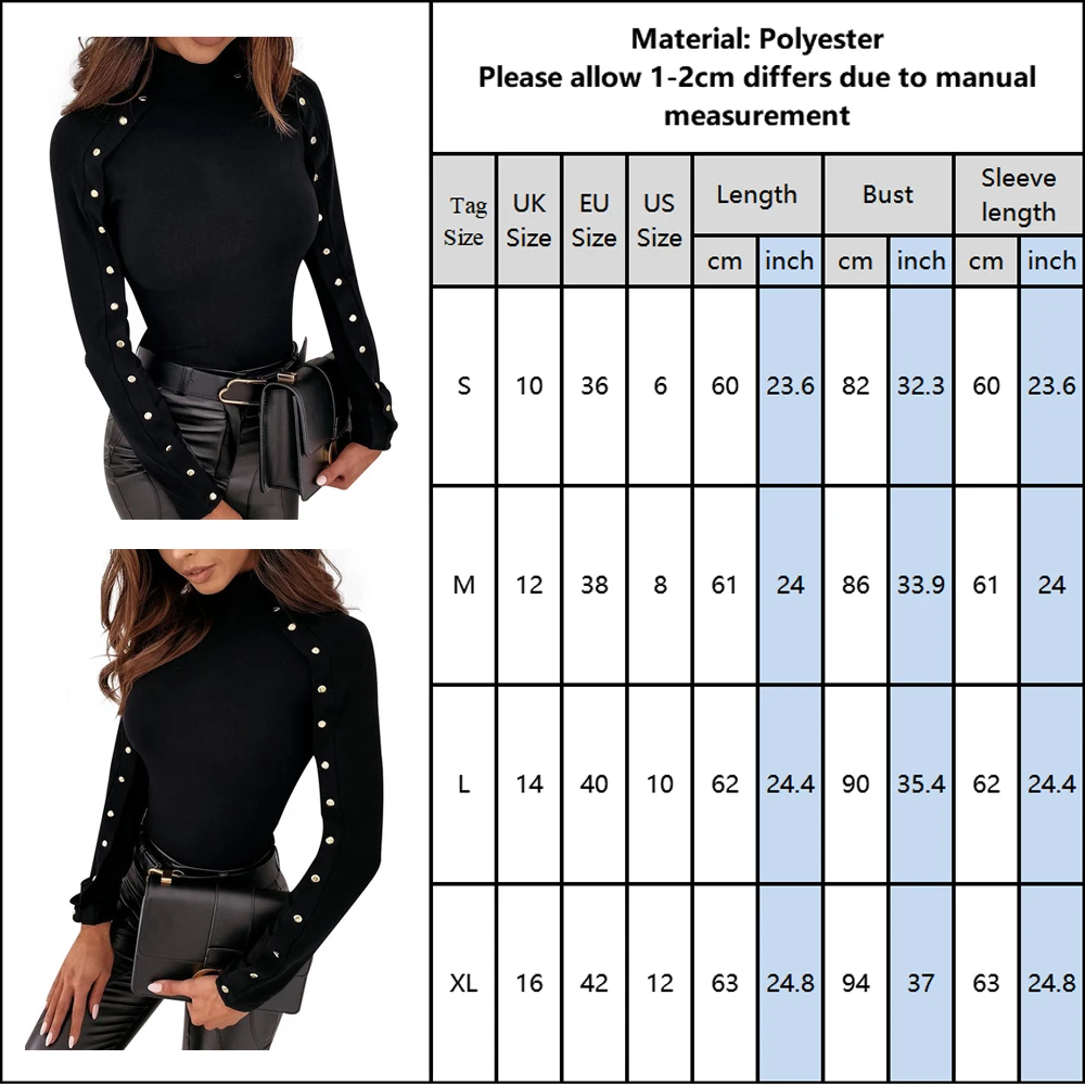 

Black Button Turtleneck T-shirt Women Fall Winter Long Sleeve Slim Knitted Tops Solid Casual Female Tee Shirt Camiseta mujer D30