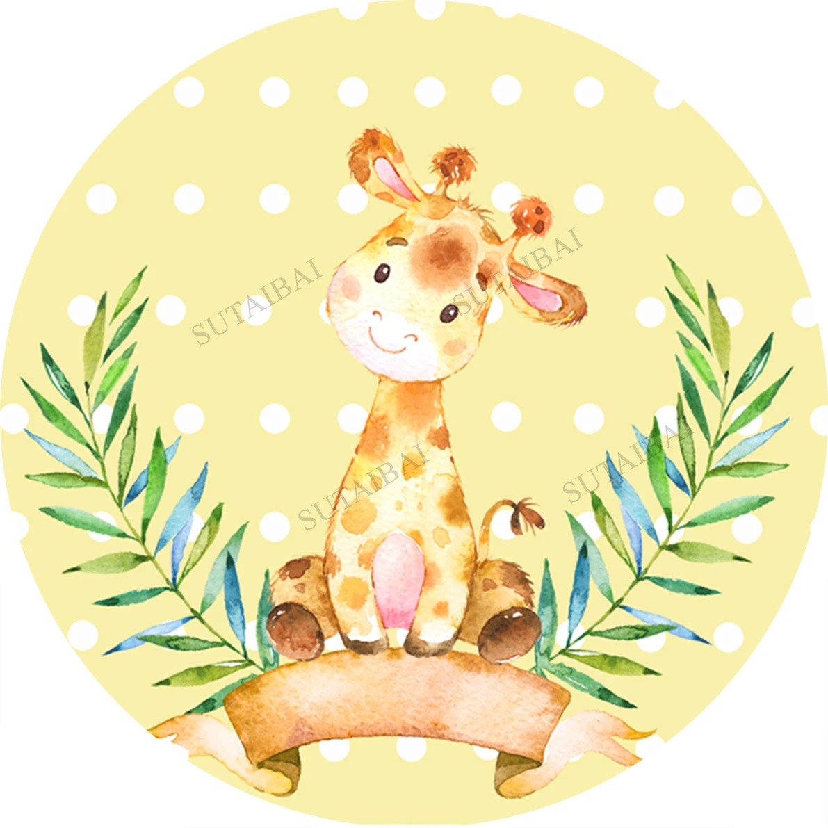 

Circle Round Backdrop Cover Wild Animal Party Pink Giraffe Baby Shower Photo Shoot Banners Bunting Decor Backdrop Studio