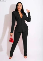 ronikash women business suit casual two piece set large v lapel neck corset suit coat pencail pants office outfits with belt