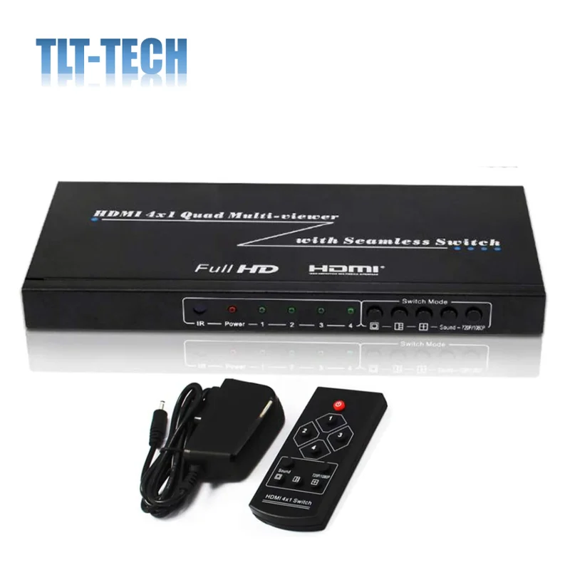 HDMI 4x1 Quad Screen Multi-Viewer Seamless Switcher 4 Ports Four-Way Image Splitter HDCP 1.2 Support 1080p for PS4 PC DVD