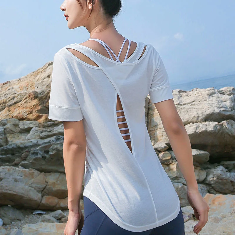 

Кроп-топ для йоги, спортивная одежда для йоги, летняя новая модная женская футболка с коротким рукавом, спортивные женские футболки