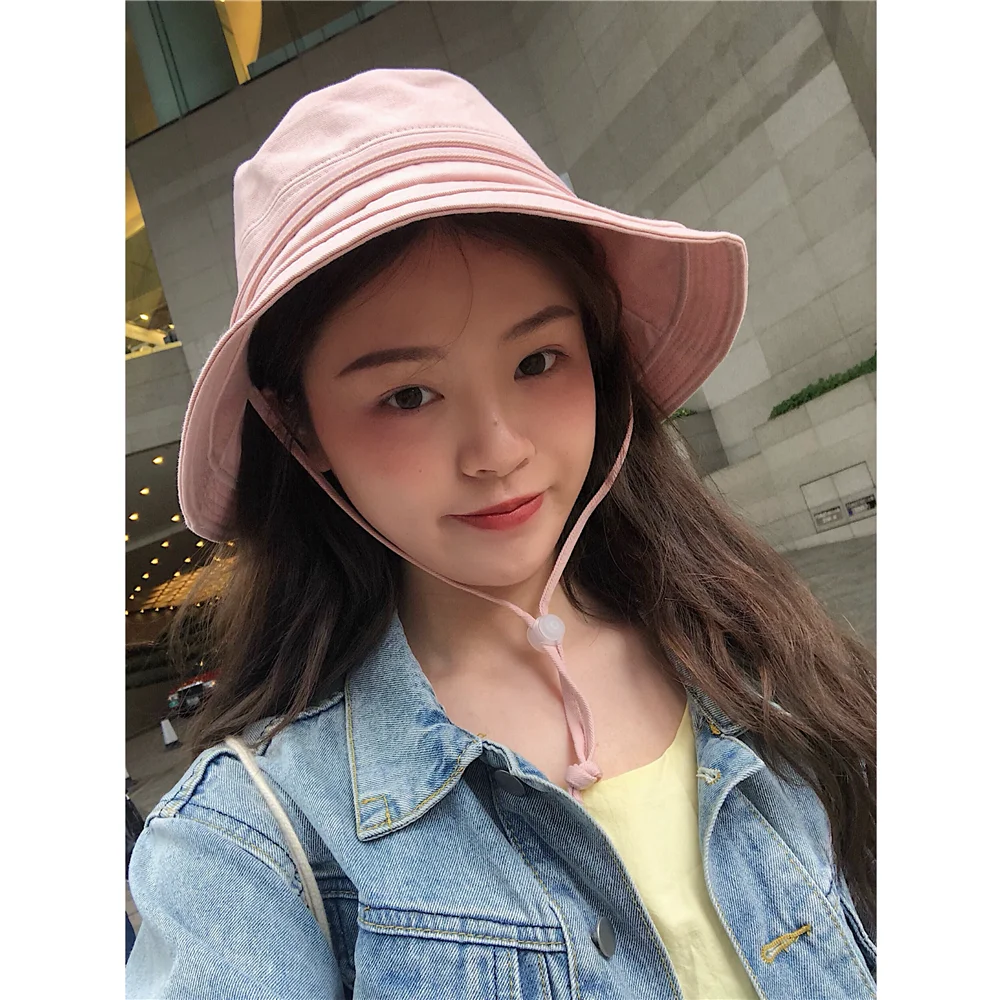 2021 New Female Japanese Art All-match Cotton Fisherman Hat with Large Brim Summer Sunblock Hat