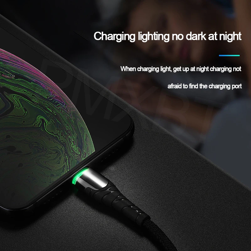 3,0 USB кабель, светодиодный, с нейлоновой оплеткой, 3 А, быстрая зарядка для iPhone 11, samsung, huawei, мобильного телефона, Micro usb type C, 1 м, провод для быстрой зарядки