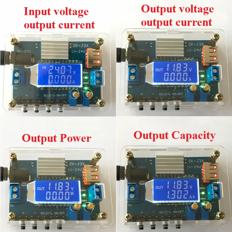 

ZK-J3X DC DC Buck Step Buck Converter High Precision CC CV Power Module Adjustable 1-24V 3A Regulated Capacity Voltmeter Ammeter